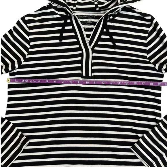 Coolibar Catalina Hoodie Cover-Up Dress Pockets Black White Stripe UPF 50 Size L - Picture 7 of 9